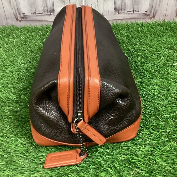 Coach Black & Dark Tan Leather Toiletry Bag Case - Picture 8 of 16